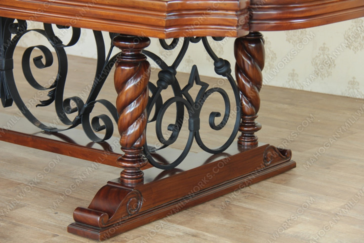 10ft Jacobean Marquetry Inlay Dining or Conference Table w/ Decorative Iron base