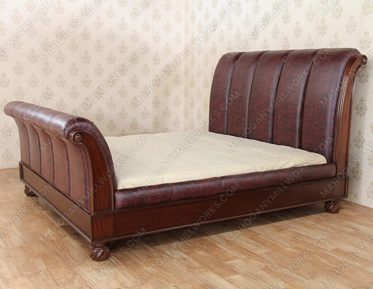 Mahogany Faux Leather Eastern King Sleigh Bed