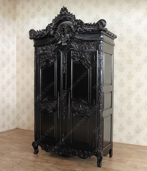 Distressed Black French Rococo 2 Door Cabinet