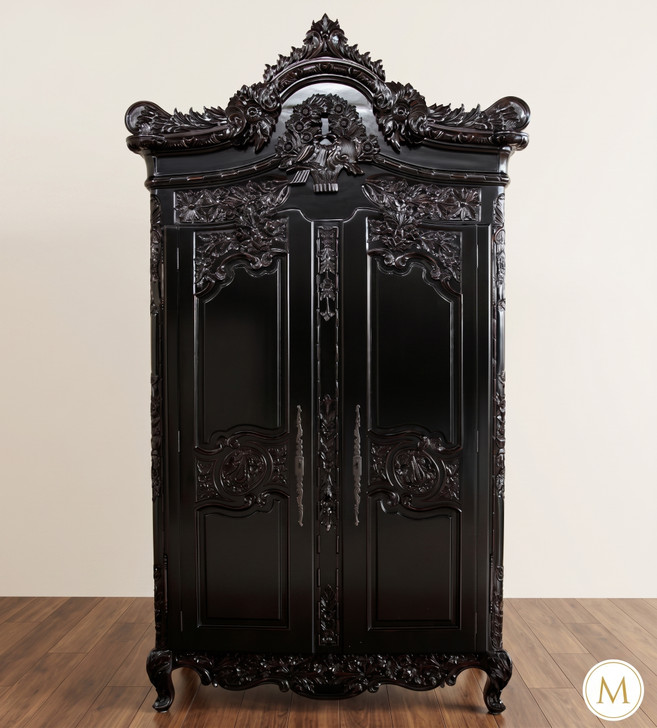 Distressed Black French Rococo 2 Door Cabinet