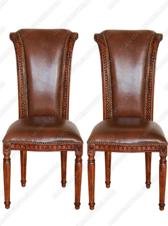 Pair of 2 Solid Mahogany Genuine Leather Side Chairs