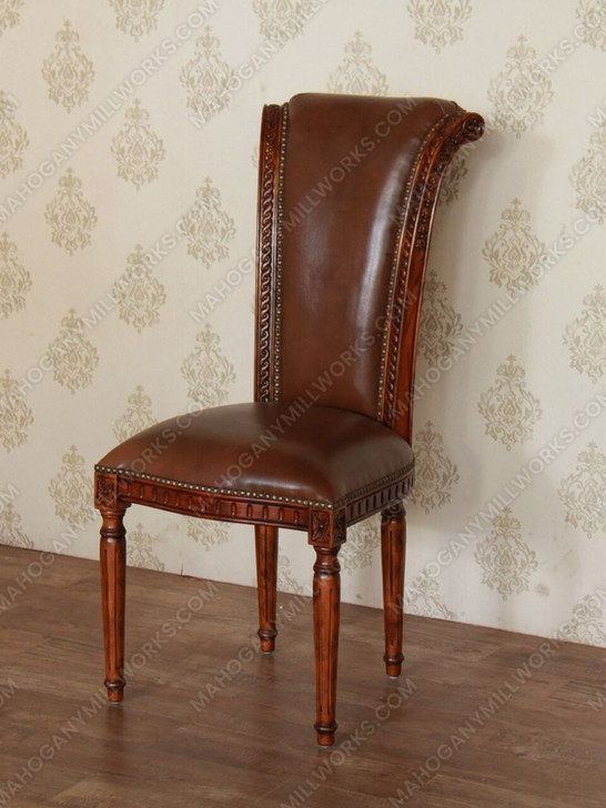 Pair of 2 Solid Mahogany Genuine Leather Side Chairs