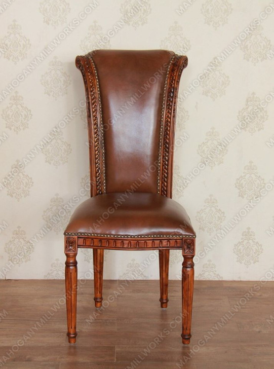Pair of 2 Solid Mahogany Genuine Leather Side Chairs