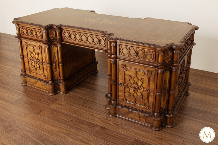 Fancy Mahogany Renaissance Pedestal Desk