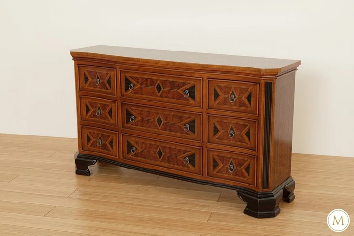 Egyptian Mappa Burl Inlay with Floral Marquetry Dresser
