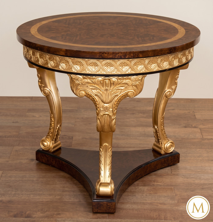 Dark Burl/Gold Leaf Round Occasional Table