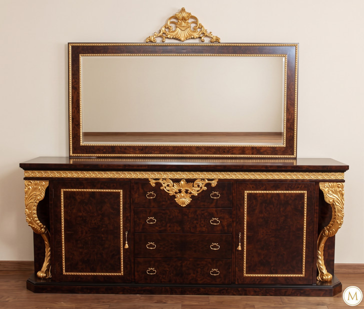 Dark Burl/Gold Sideboard with Mirror