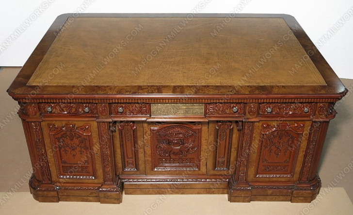 6ft Mahogany & Mappa Burl Inlay Resolute Oval Office Desk