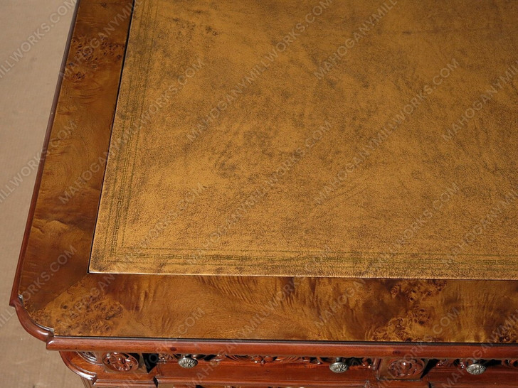 6ft Mahogany & Mappa Burl Inlay Resolute Oval Office Desk