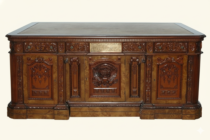 6ft Mahogany & Mappa Burl Inlay Resolute Oval Office Desk