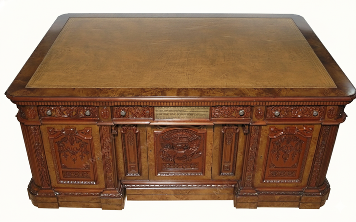 6ft Mahogany & Mappa Burl Inlay Resolute Oval Office Desk