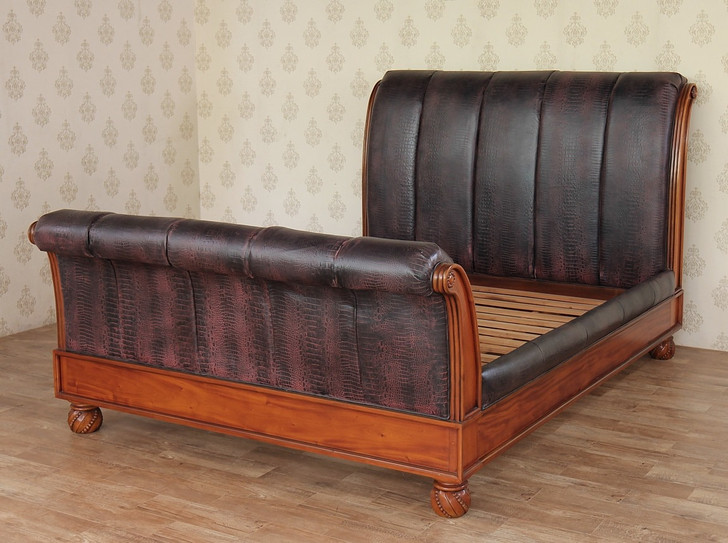 Genuine Croc Style Leather Sleigh Bed