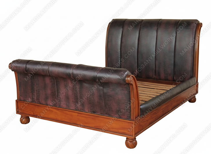 Genuine Croc Style Leather Sleigh Bed