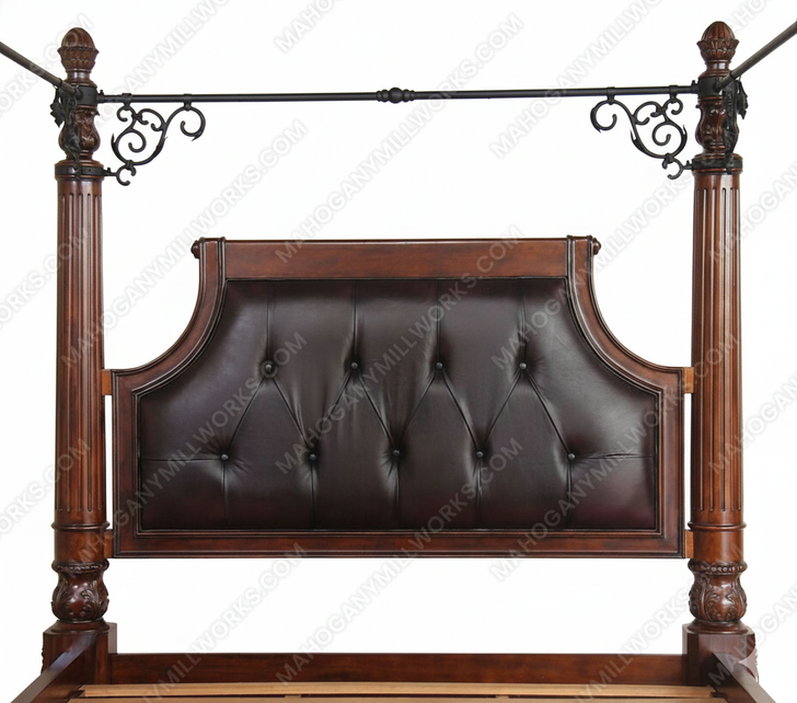 Light Walnut Eastern King Poster Canopy Bed w/ Genuine Leather