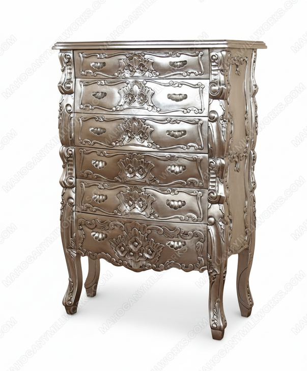 Silver Leaf Rococo Tall Boy Chest of Drawers