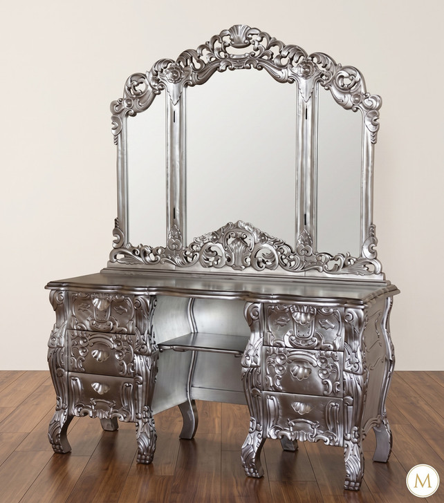 Silver Leaf French Rococo Vanity Mirror Dresser