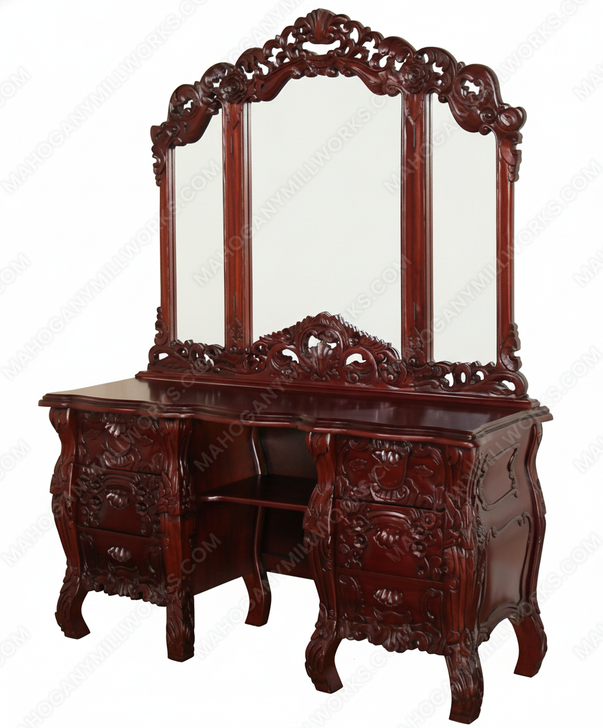 Cherry Rococo Vanity Dresser with Mirror