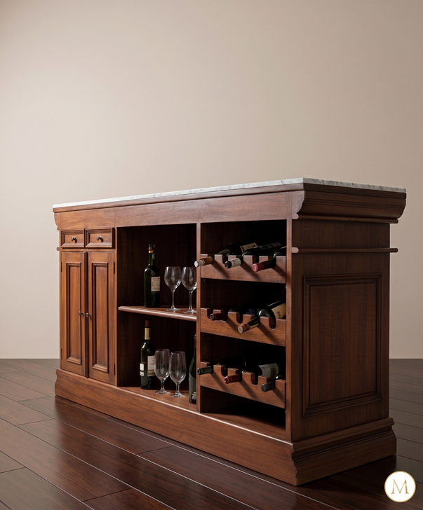 6.5ft Carved Mahogany Home Pub Bar w/ Marble
