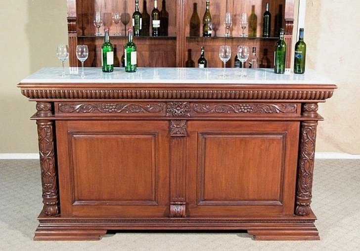6.5ft Carved Mahogany Home Pub Bar w/ Marble