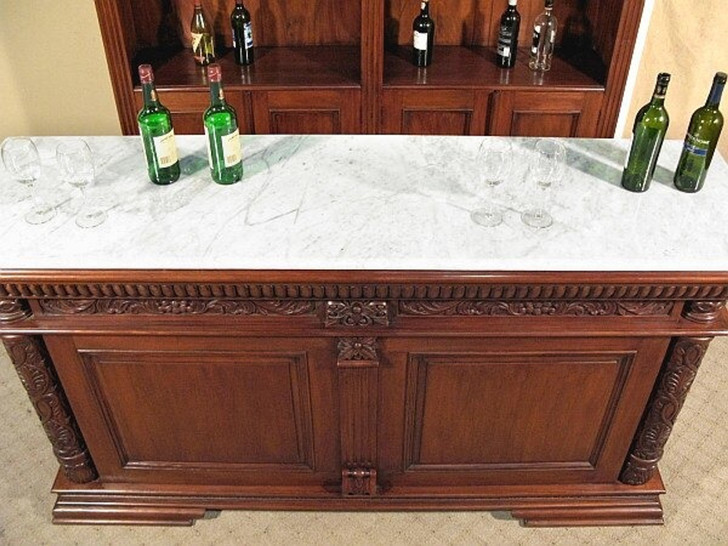 6.5ft Carved Mahogany Home Pub Bar w/ Marble