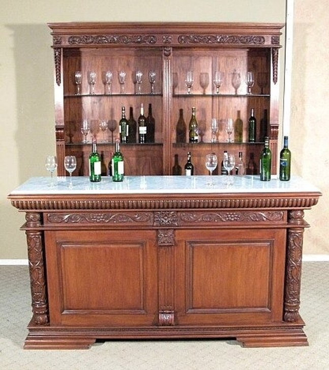 6.5ft Carved Mahogany Home Pub Bar w/ Marble