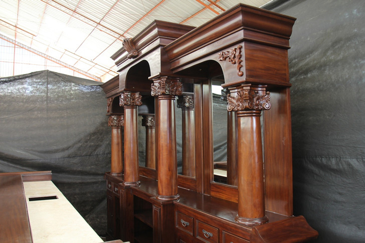 12ft Mahogany Pub Bar w/ Deep Marble Top Bartender Working Area