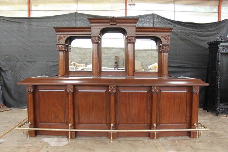 12ft Mahogany Pub Bar w/ Deep Marble Top Bartender Working Area