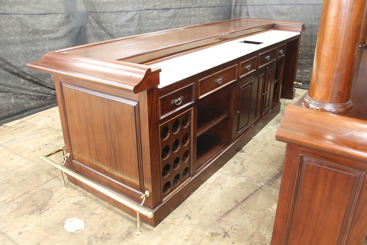 12ft Mahogany Pub Bar w/ Deep Marble Top Bartender Working Area