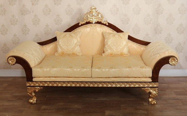 6pc Dark Burl Inlay & Gold Leaf Living Room Set