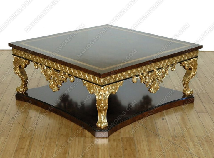 6pc Dark Burl Inlay & Gold Leaf Living Room Set