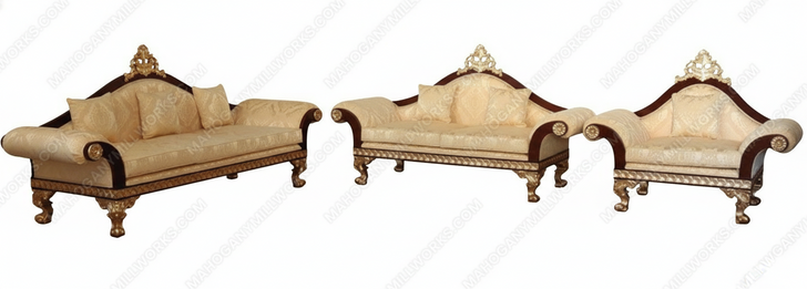 6pc Dark Burl / Gold Leaf Living Room Set