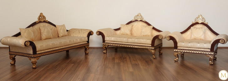 6pc Dark Burl / Gold Leaf Living Room Set