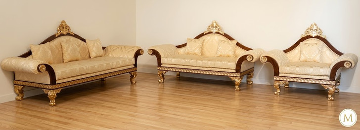 6pc Dark Burl / Gold Leaf Living Room Set