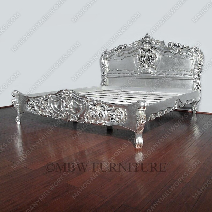 9pc Silver Leaf Rococo Bedroom Set