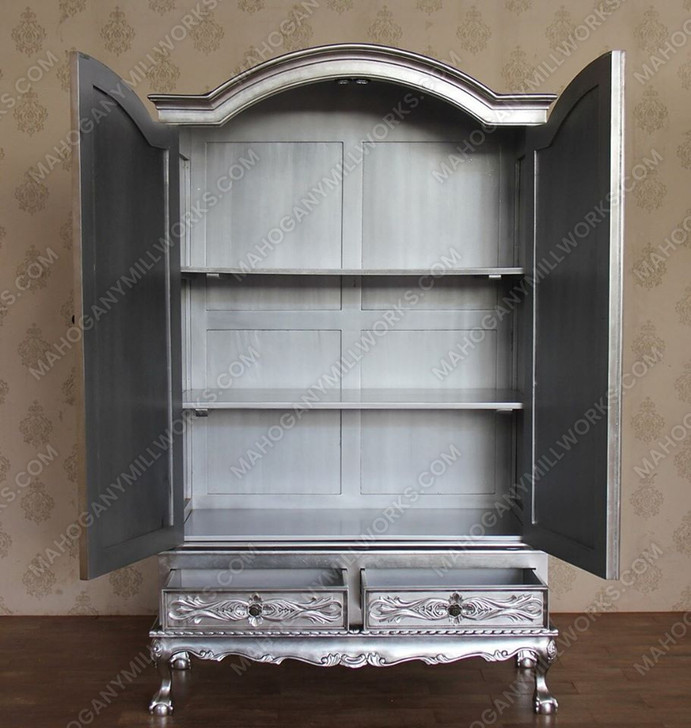 9pc Silver Leaf Rococo Bedroom Set
