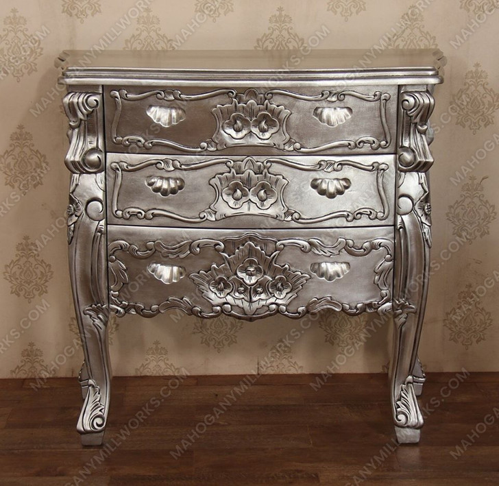 9pc Silver Leaf Rococo Bedroom Set