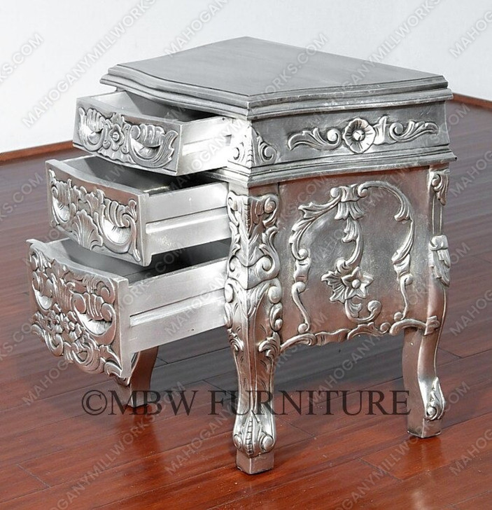 9pc Silver Leaf Rococo Bedroom Set