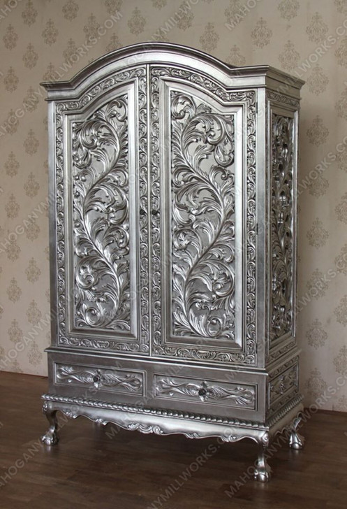 9pc Silver Leaf Rococo Bedroom Set