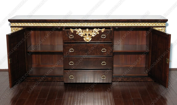 12Pc Dark Burl Inlay & Gold Dining Set