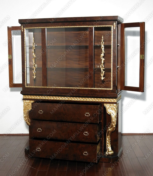 12pc Dark Burl & Gold Leaf Dining Set