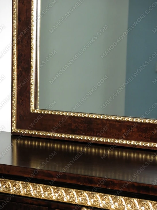 12pc French Burl Mahogany/Gold Marquetry Dining Set