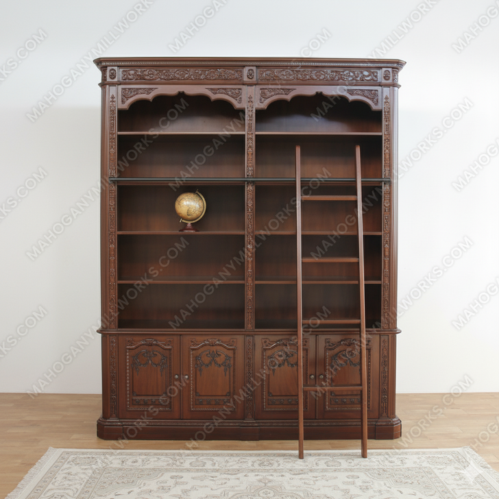 Mahogany Presidential Executive's Resolute Bookcase w/ Ladder