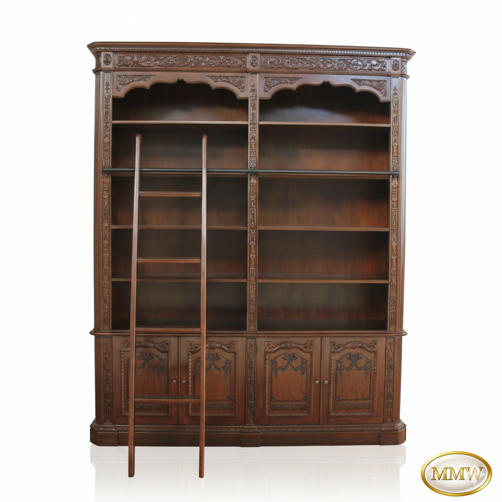 Mahogany Presidential Open Resolute Bookcase w/ Ladder