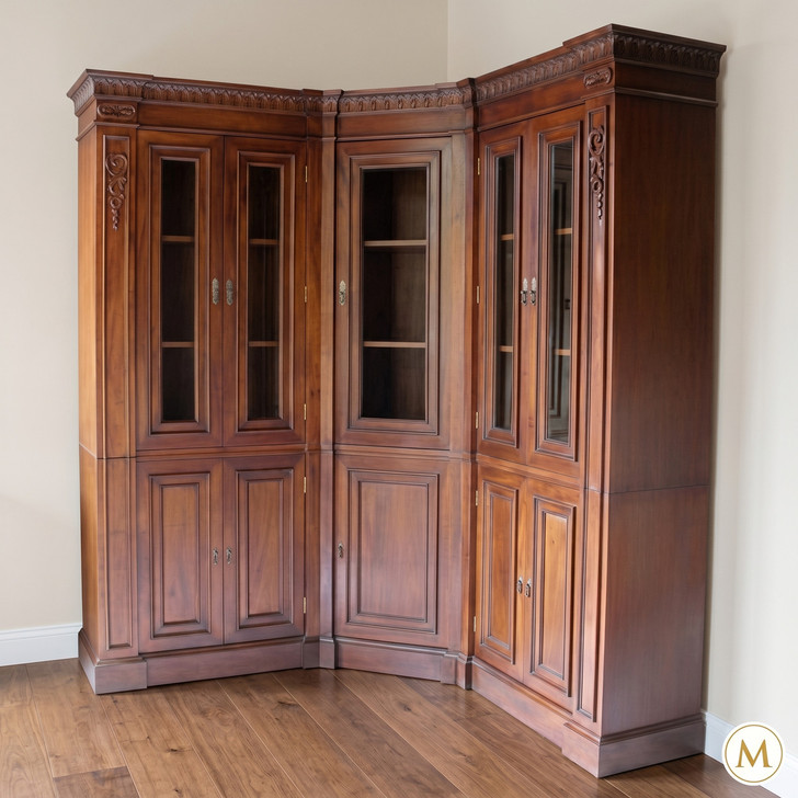 10.5ft Distressed Mahogany Sectional Corner Bookcase