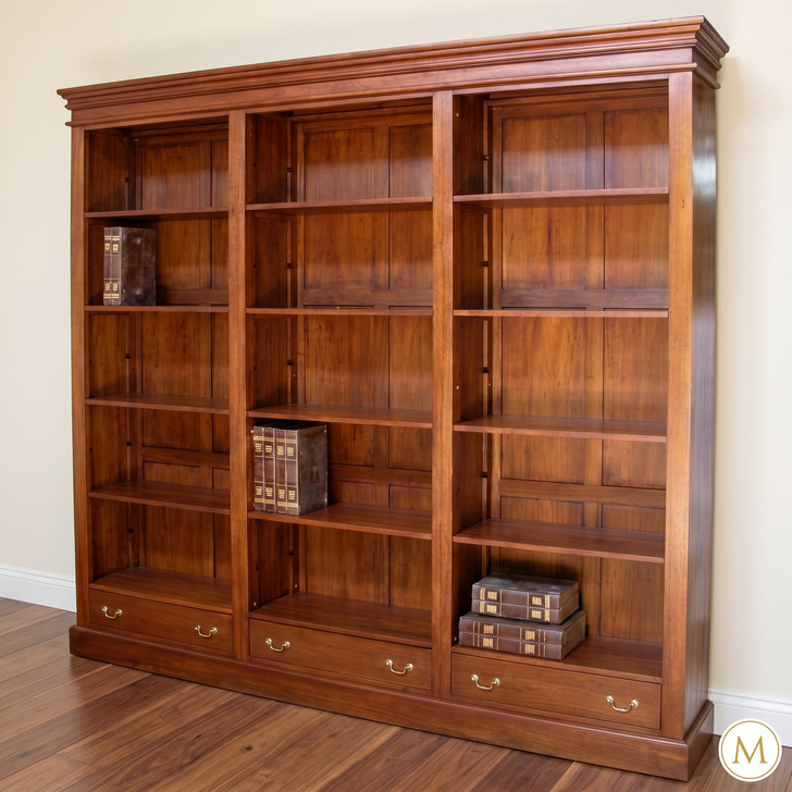 Large Mahogany Open Bookcase with Drawers