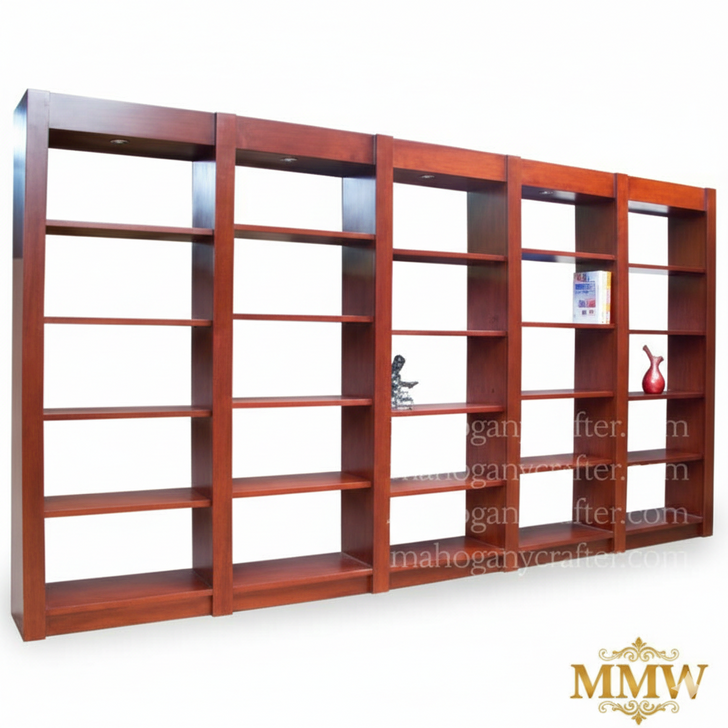 Large Modern Mahogany Open Wall Bookcase