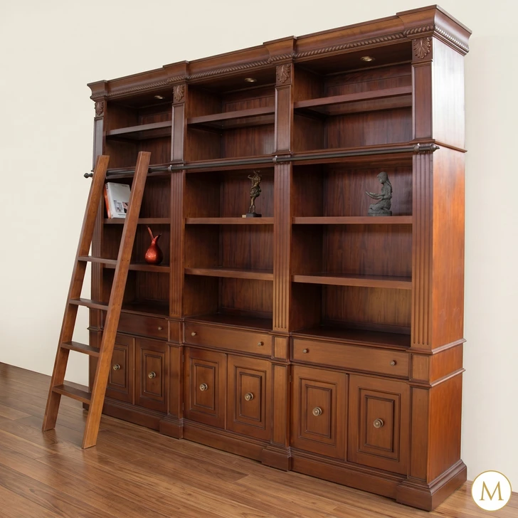 Large Mahogany Library Bookcase with Ladder