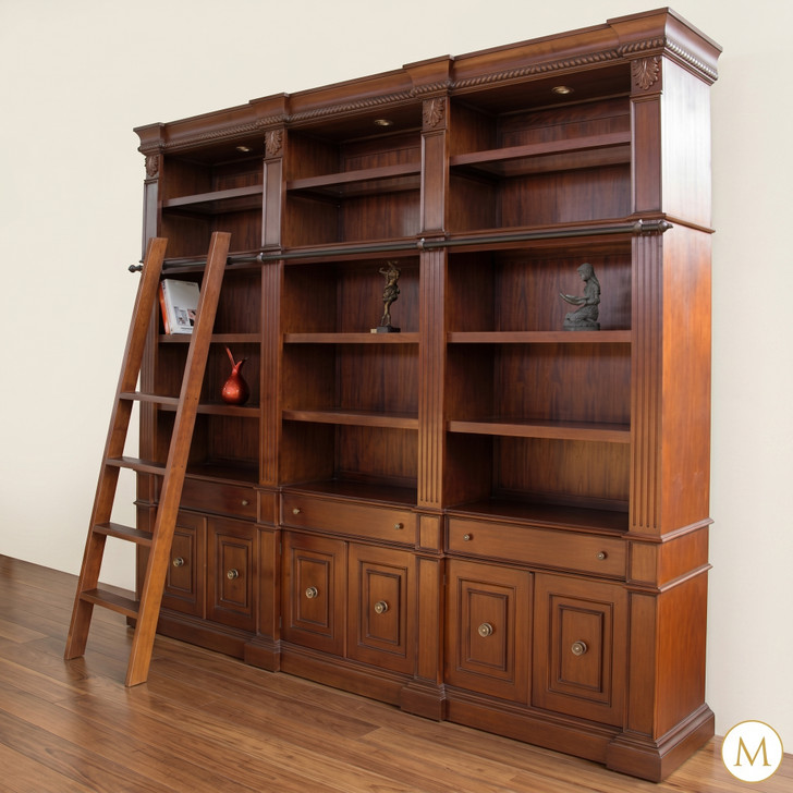 Large Mahogany Library Bookcase with Ladder