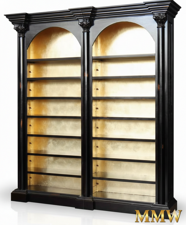 Black Gothic Revival Double Arch Bookcase