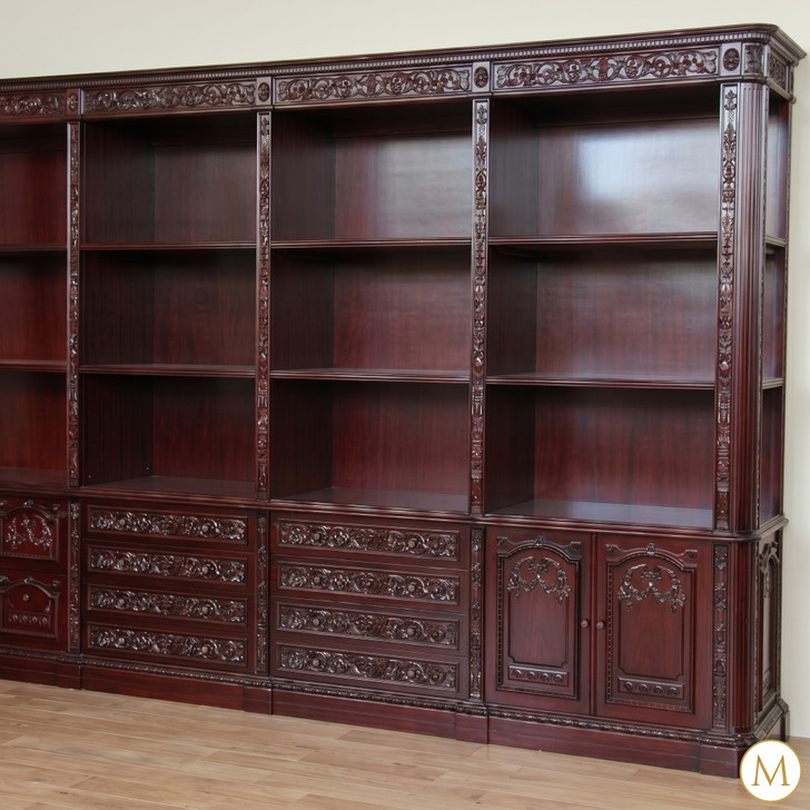 12ft Dark Mahogany Resolute Open Gallery Bookcase